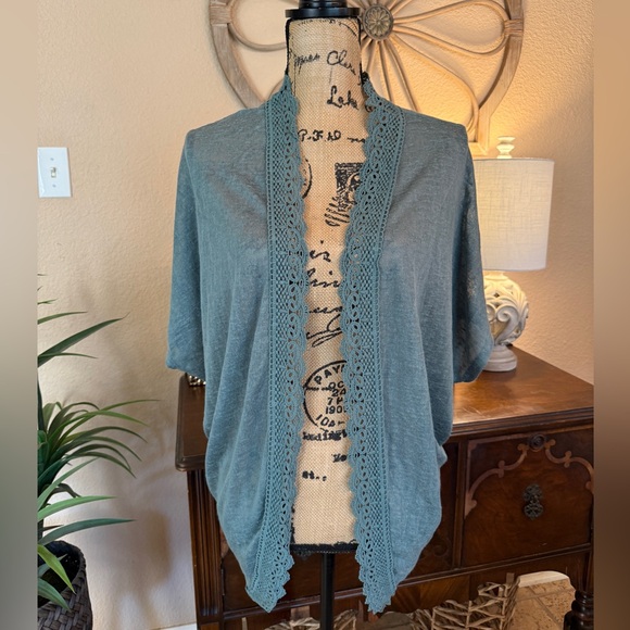 Pink Republic Tops - New Pink Republic Sage Green Open-Front Cardigan with Crotched Trim